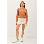 Caramel Cropped Sweater Button Up Jacket