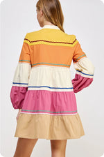 Ric-Rac Trim Color-Block Mini Shirt Dress