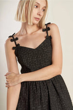 Cora Black Textured Mini Dress with Strap Detail