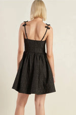 Cora Black Textured Mini Dress with Strap Detail
