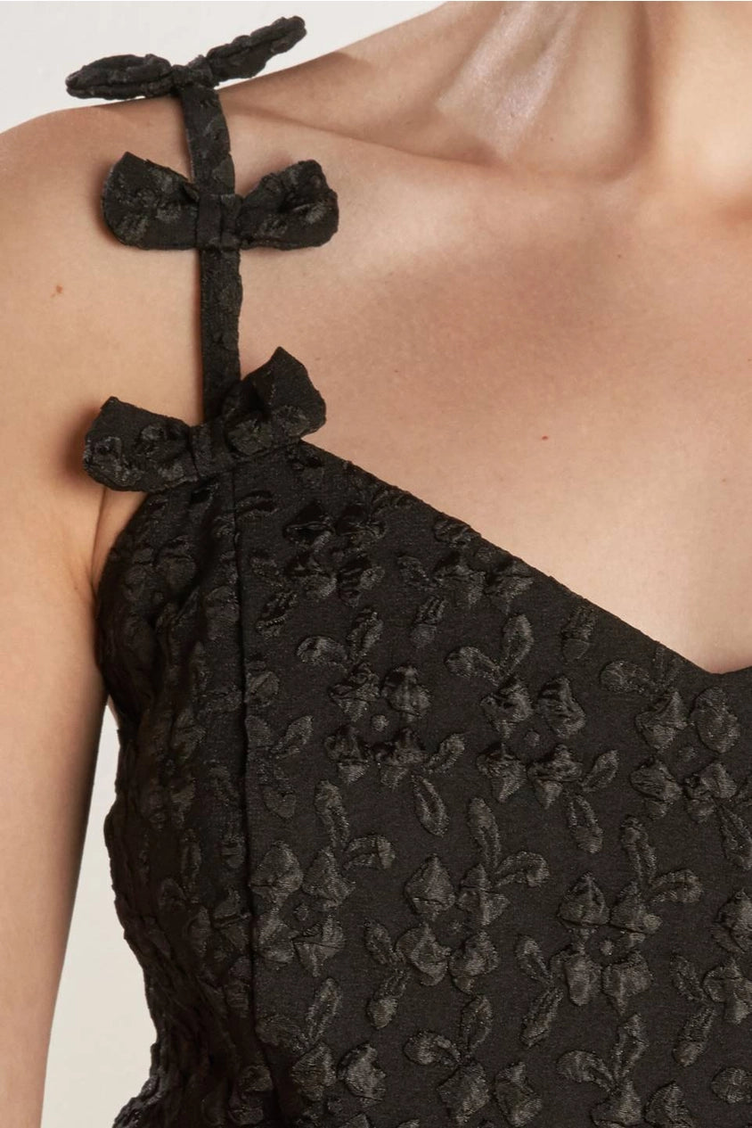 Cora Black Textured Mini Dress with Strap Detail