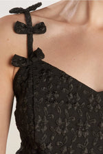 Cora Black Textured Mini Dress with Strap Detail