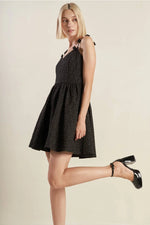 Cora Black Textured Mini Dress with Strap Detail