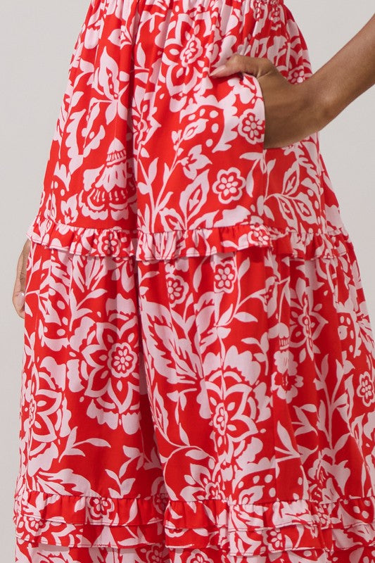 Hazen Floral Palmer Poplin Tiered Maxi Dress