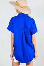 Collared Roll-Up Sleeve Pocket Detail Linen Blouse