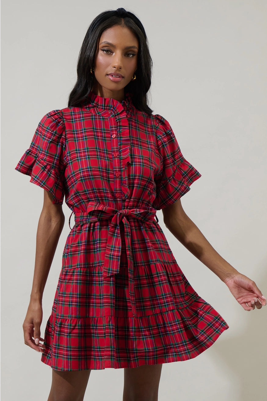 Arvada Plaid Cottonwood Ruffle Button Down Mini Dress