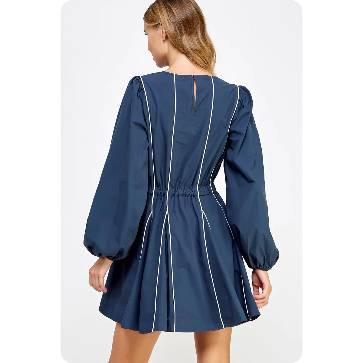 Contrast Piping Detail Mini Dress- Navy/White