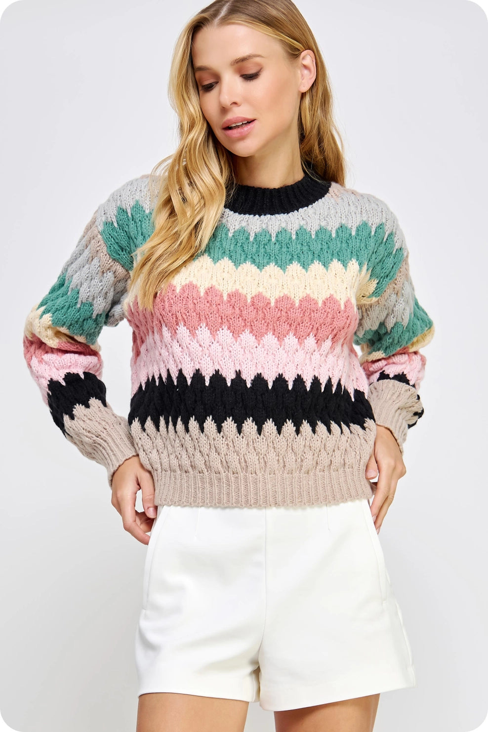 Honeycomb Textured Color Block Sweater