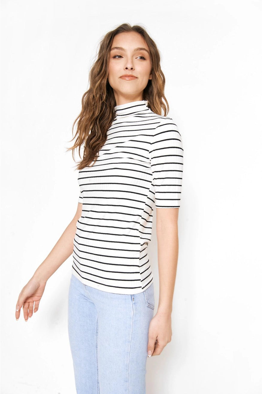 Ribbed Stripe Top- Ivory/Black