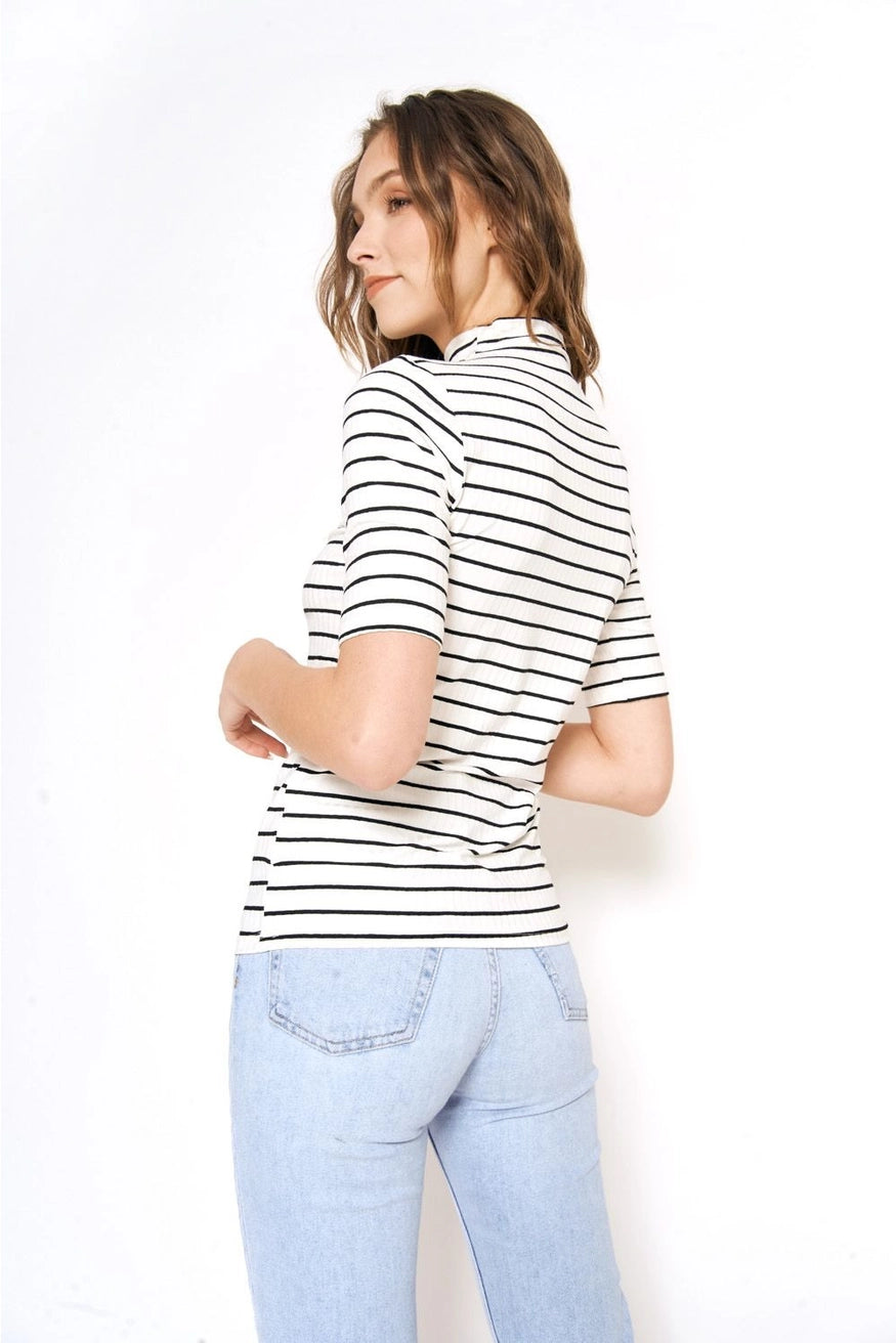 Ribbed Stripe Top- Ivory/Black