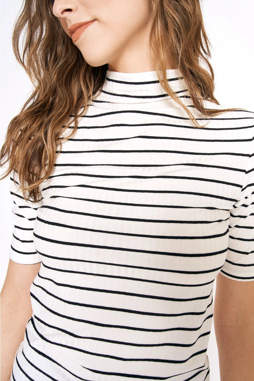 Ribbed Stripe Top- Ivory/Black