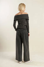 Off the Shoulder Striped Sweater Knit Top