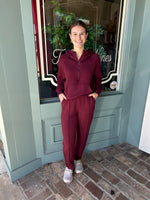 Rae Mode Set- HOODED HALF ZIP SCUBA PULLOVER with PIN TUCK MODAL POLY PANT MAROON