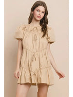 Bow Detail Tiered Puff Sleeve Dress