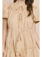 Bow Detail Tiered Puff Sleeve Dress
