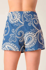 INDIGO PAISLEY TEXTURED WOVEN SKORT