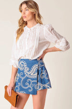 INDIGO PAISLEY TEXTURED WOVEN SKORT