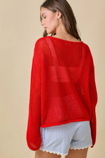 USA 3D Rope Embroidered Boat Neck Crochet Top