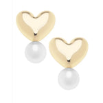 Hannah Puffed Heart Pearl Drop Earrings in Ivory- Small