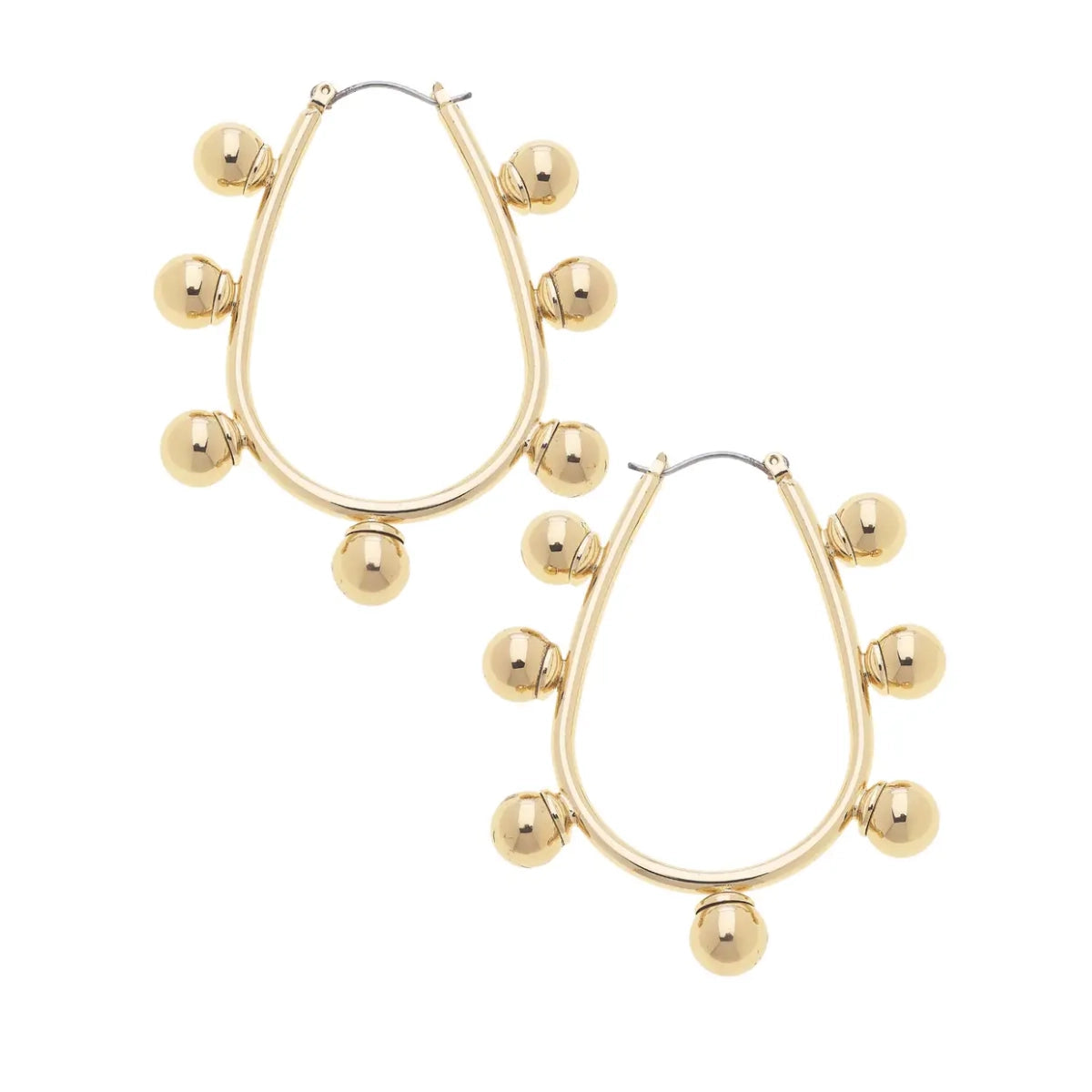 Allison Studded Metal Teardrop Hoop Earrings in Shiny Gold