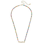 Mama" Rainbow Beaded Script Necklace in Shiny Gold