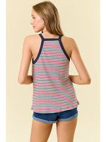 Multi Striped Rib V-Neck Tank Top /Red-Navy