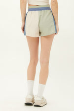 COLOR BLOCK NYLON SHORTS WITH BUTTON DETAIL