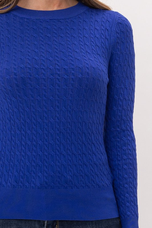 SIMPLE ROYAL BLUE CABLE KNIT SWEATER