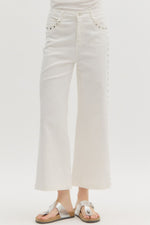White Hight Rise Ankle Length Pants Featuring Silver Studded Accents