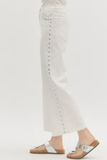 White Hight Rise Ankle Length Pants Featuring Silver Studded Accents