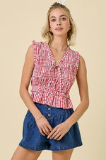 Mable Gingham Double Tie Smocked Top with Ruffles