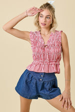 Mable Gingham Double Tie Smocked Top with Ruffles