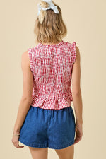 Mable Gingham Double Tie Smocked Top with Ruffles