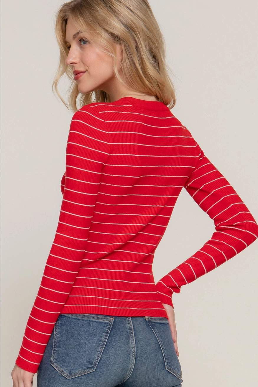 Long Sleeve Crew Neck Stripe Sweater