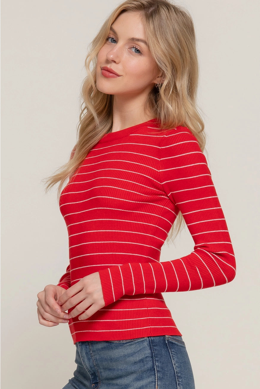 Long Sleeve Crew Neck Stripe Sweater