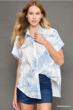 Light Blue Toile Button Down Top