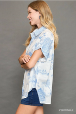 Light Blue Toile Button Down Top