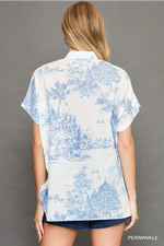 Light Blue Toile Button Down Top
