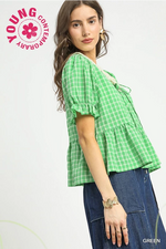 Vintage Peplum Light Green Top with Crochet Lace Collar