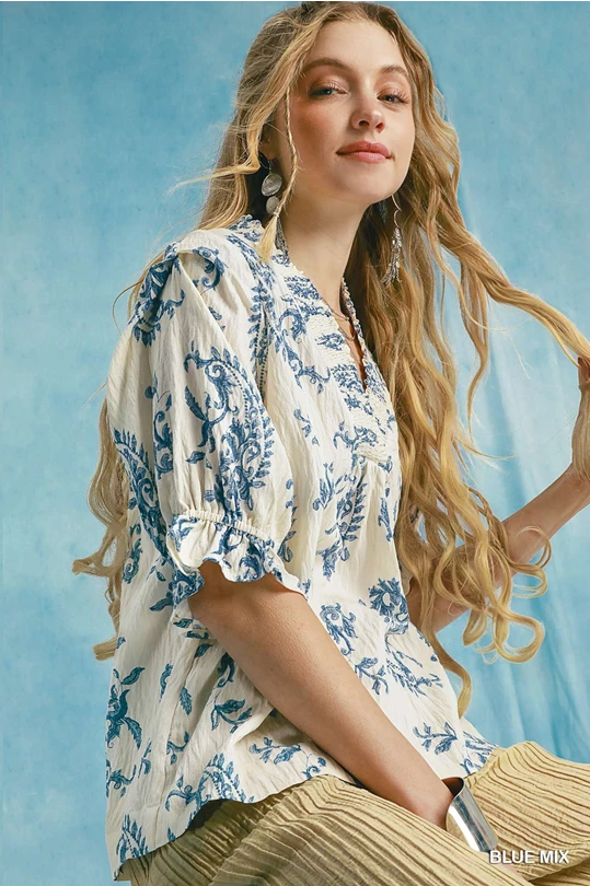 Willow Vine Ruffle Trim Blouse