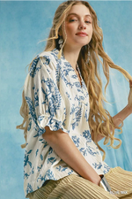 Willow Vine Ruffle Trim Blouse