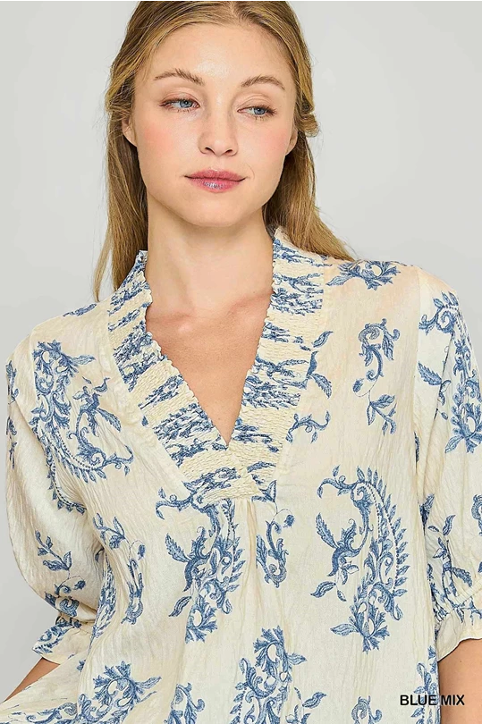 Willow Vine Ruffle Trim Blouse