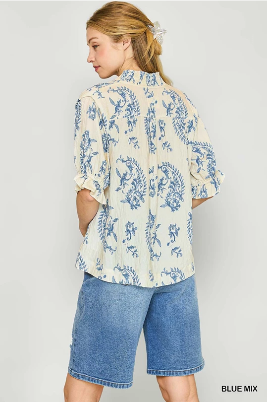 Willow Vine Ruffle Trim Blouse