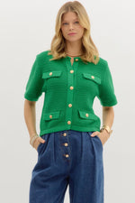 Kelly Short Sleeve Sweater with Gold Button Accents