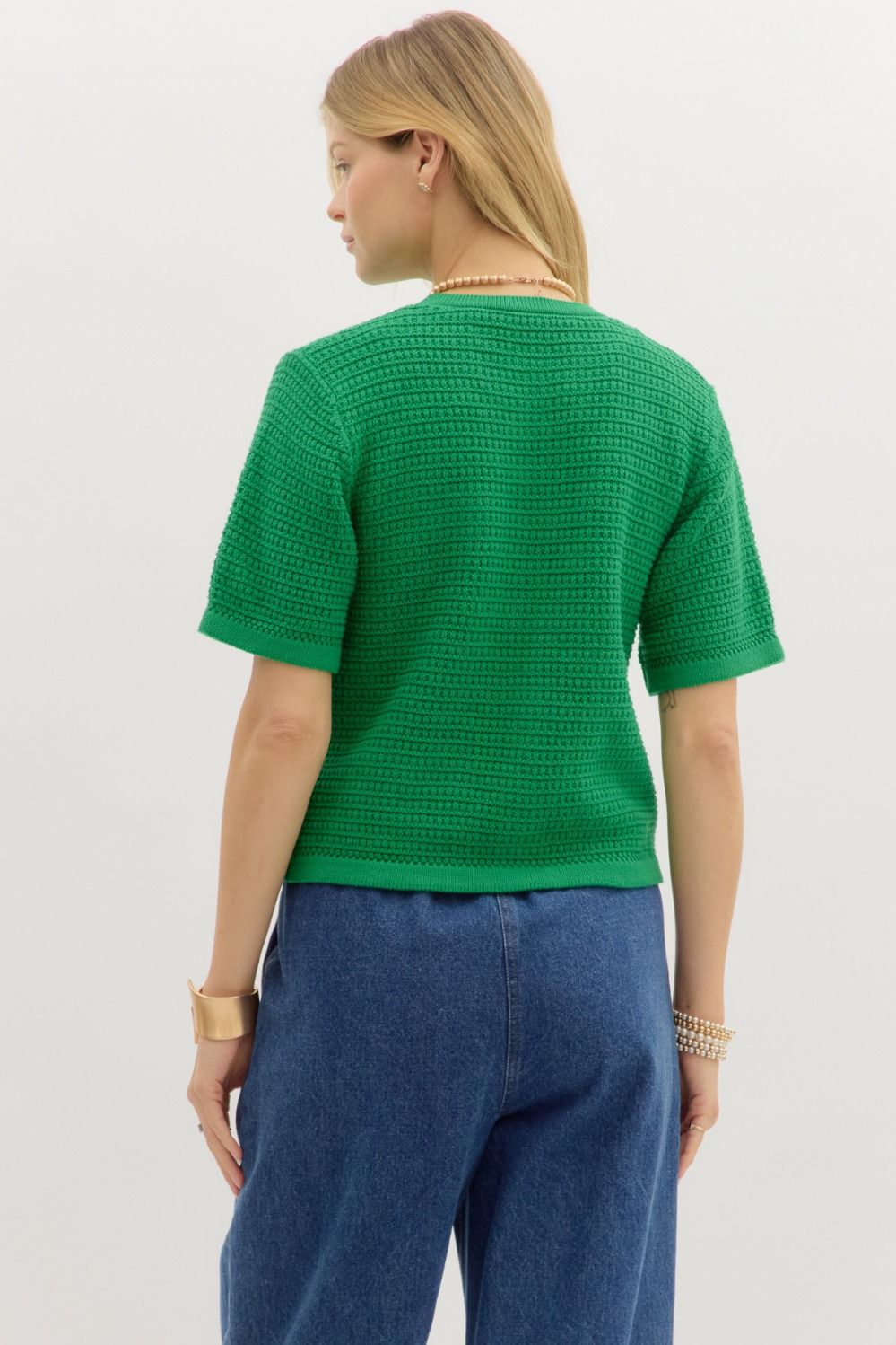 Kelly Short Sleeve Sweater with Gold Button Accents
