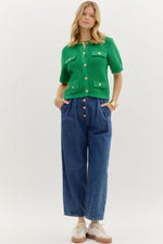 Kelly Short Sleeve Sweater with Gold Button Accents