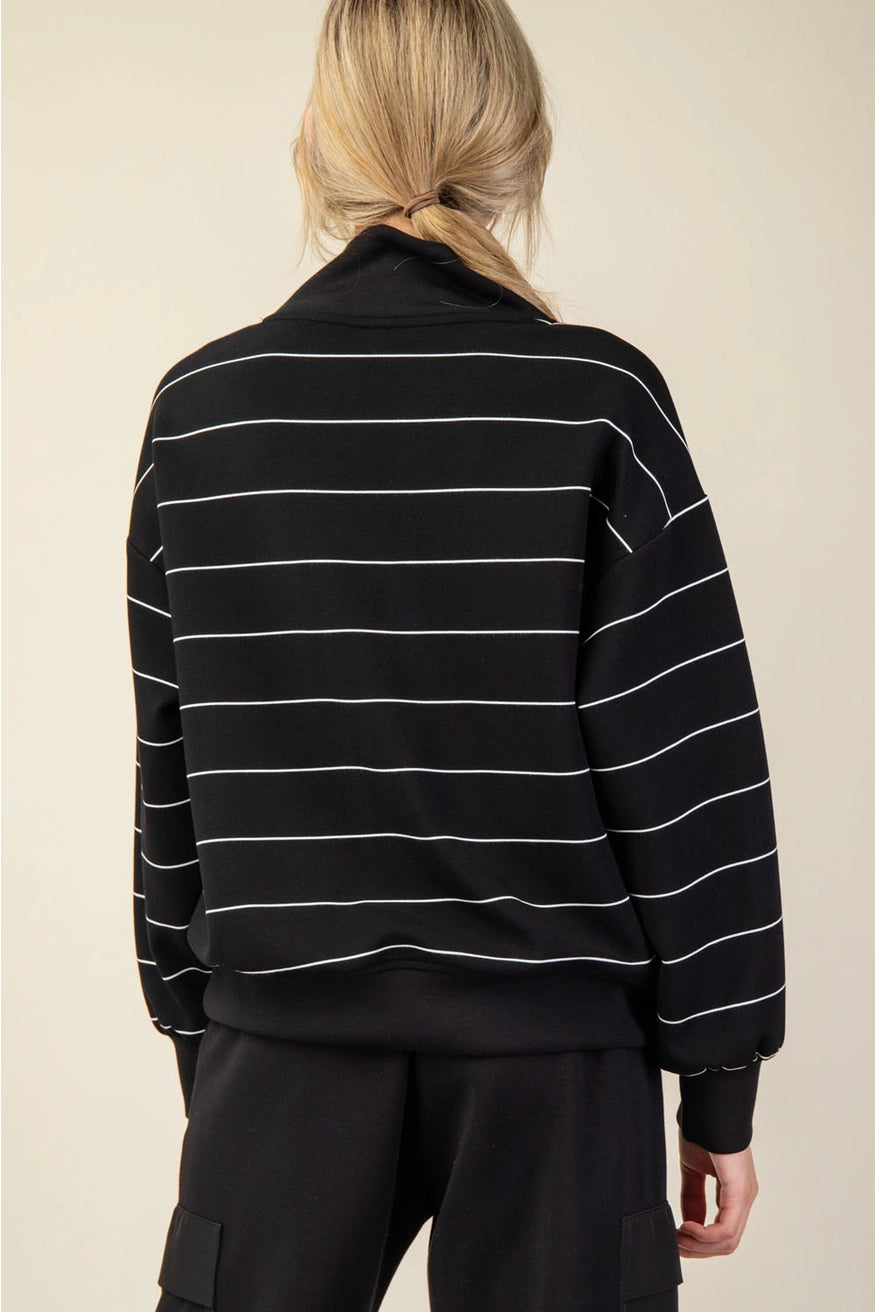 RAE MODE Modal Poly Span Scuba Stripe V-Neck Half Zip Pullover