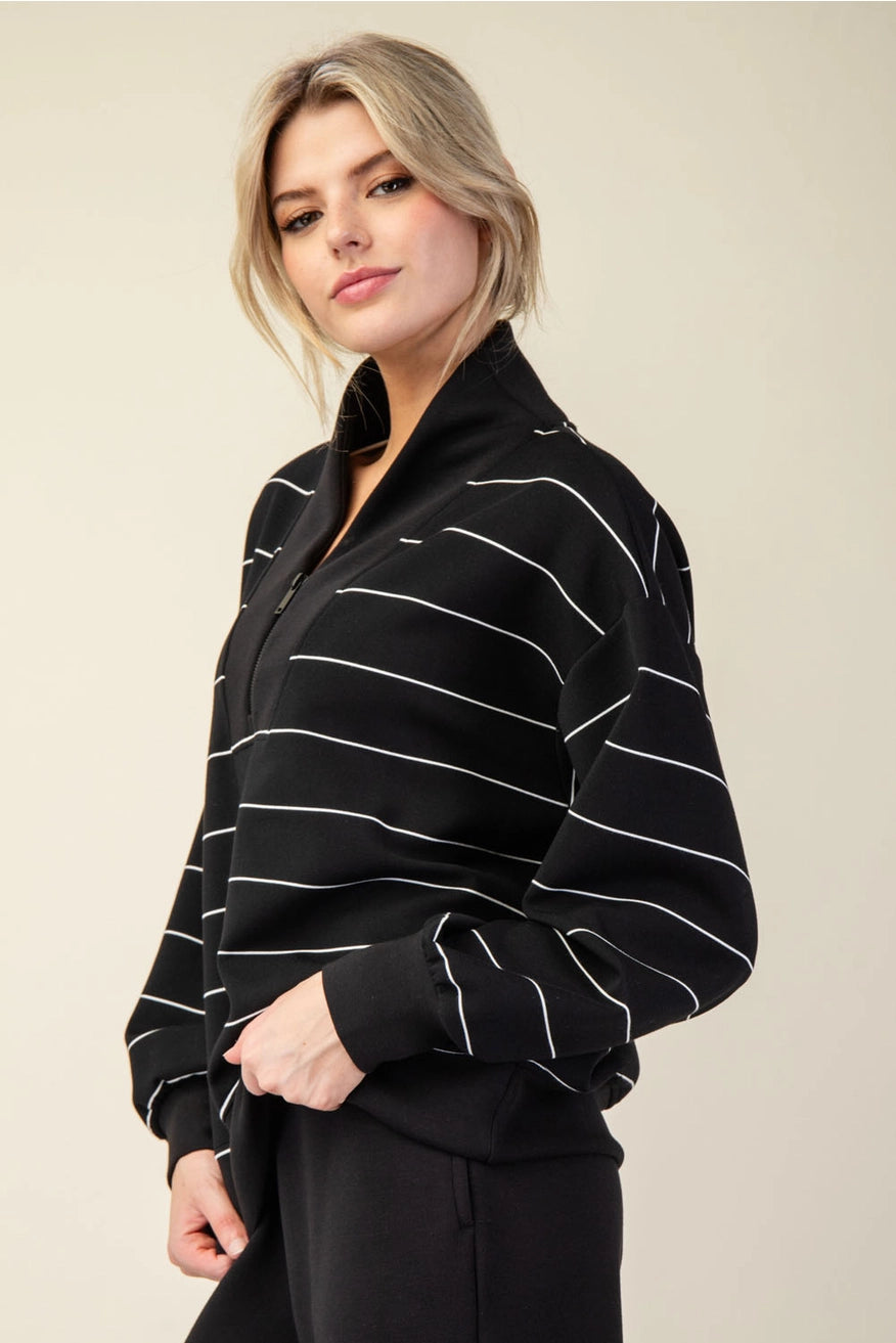 RAE MODE Modal Poly Span Scuba Stripe V-Neck Half Zip Pullover