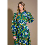 PRINTED FLORAL BUTTON DOWN MIDI DRESS