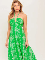 West Coast Floral Vine Halter Maxi with Open Back Tie Detail